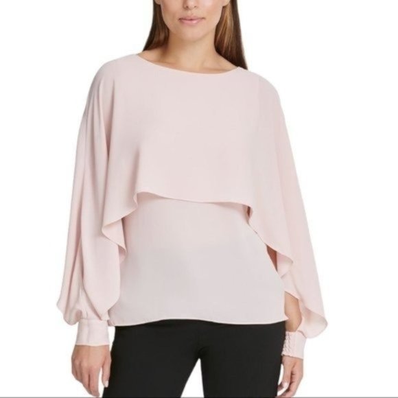 DKNY Drapey Cape Style Long Sleeve Top - Pink - NWT - Size XS - Picture 1 of 3